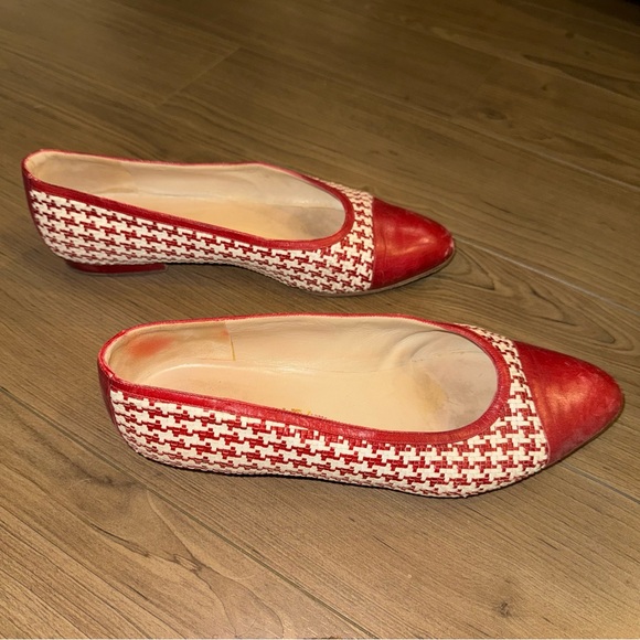 CHANEL woven houndstooth Red and white ballerina ballet Flats - Picture 6 of 15